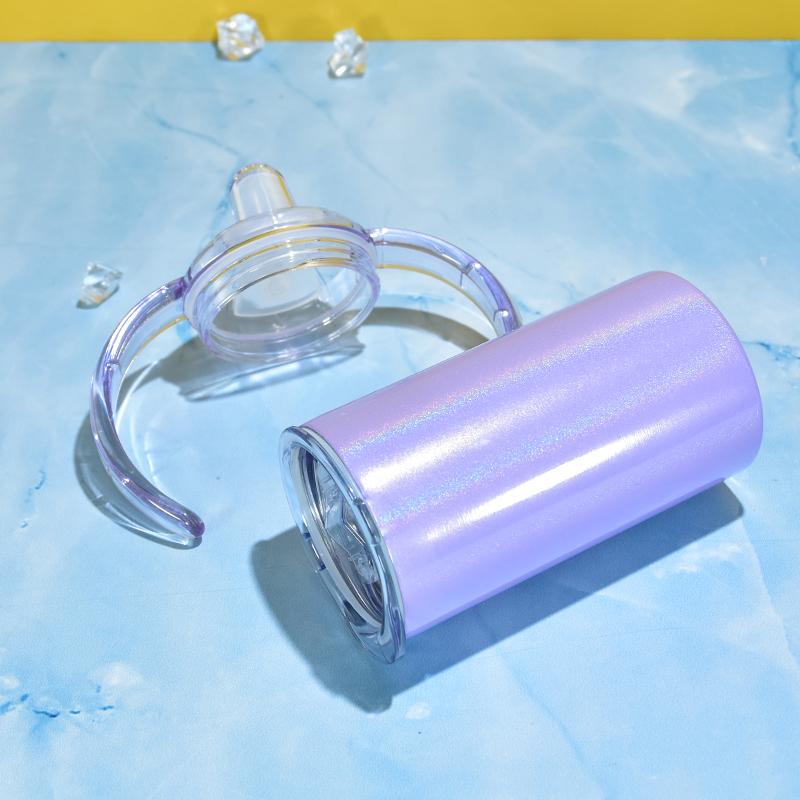 Sublimation 12oz Blank White, Pink, Blue, Purple, Silver Glitter Holographic Sippy Cup Stainless Drinking Tumbler