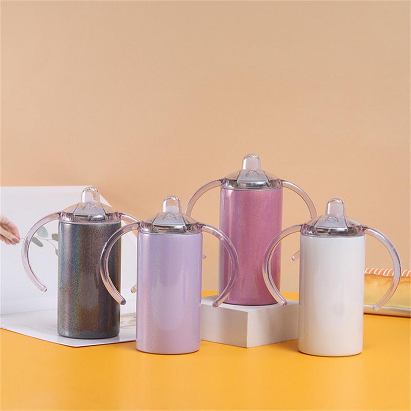 Sublimation 12oz Blank White, Pink, Blue, Purple, Silver Glitter Holographic Sippy Cup Stainless Drinking Tumbler